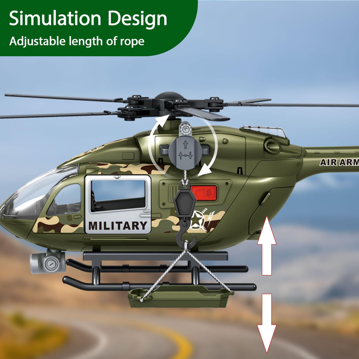 Military Helicopter Toy for Boys with Hanging Basket Toy Airplane with Lights and Sound Rescue Vehicles Toys for Kids Aged 3 4 5 6 7