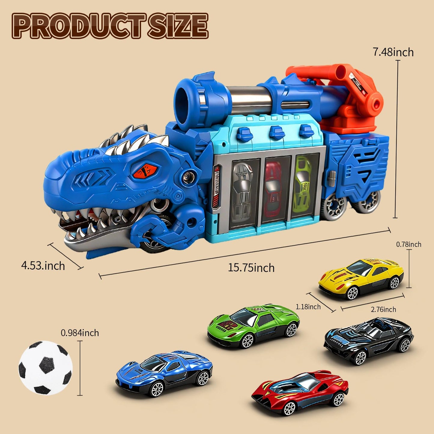 Dinosaur Truck Car Toy for Kids 3-12, Foldable Dino Truck Toys with 10 Mini Carts, 12 Soft EVA Balls, Tyrannosaurus Rex Playset for Boys, Ejection Shooting Game Play, Birthday Gifts for Kid 3 4 5 6