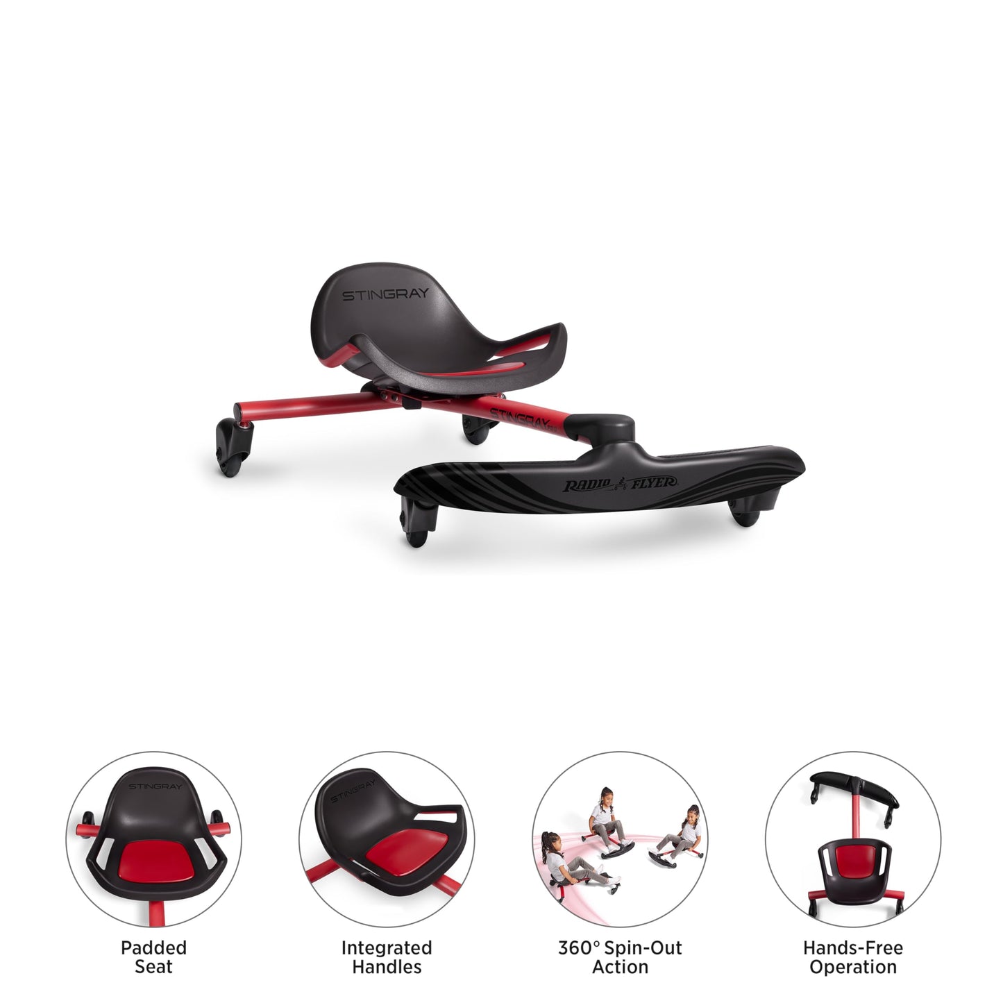 Radio Flyer Stingray Pro, for Ages 3-8, Hands Free, Foot Powered Ride On with 360-degree Caster Wheels, Adjustable Seat with Integrated Handles, Solid Steel Frame, Padded Seat, Kids Ride On Toys
