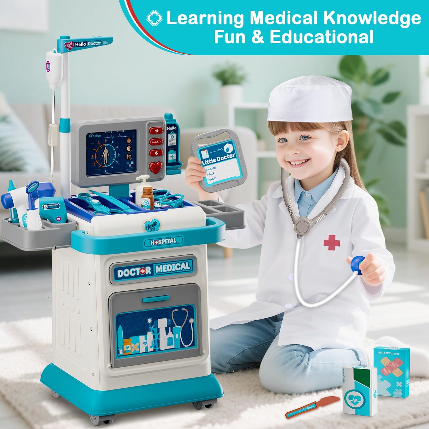AuroTops Doctor Kit for Toddlers 3-5, 26 Pcs Doctor Play Set for Kids Ages 3-8,Role Play Toy Medical Cart Doctor Toys Educational Toys for Boys & Girls Birthday Gifts