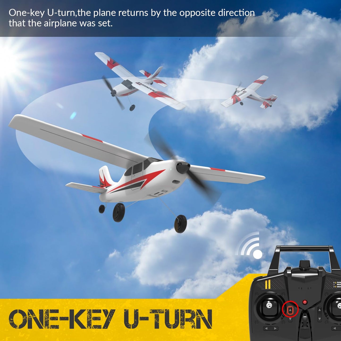 volantexrc RC Plane Trainer 3CH Remote Control Airplane with Prop Saver, 6-Axis Gyro Stabilizer & 3 Modes to Fly, Hobby Radio Controlled Aircraft RTF for Beginners & Adults (400mm,Red)