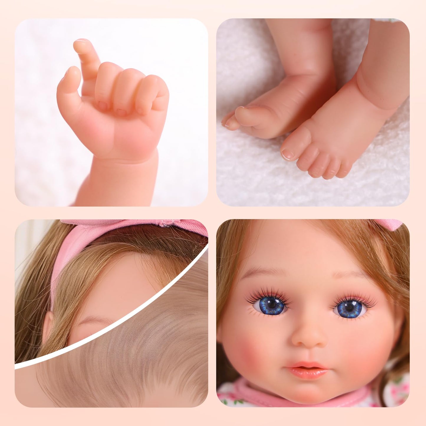 BABESIDE Lifelike Reborn Baby Dolls 20 Inch Realistic Baby Doll Brown Hair Girl Handmade Real Life Newborn with Clothes and Toy Accessories Gift for Kids Age 3+
