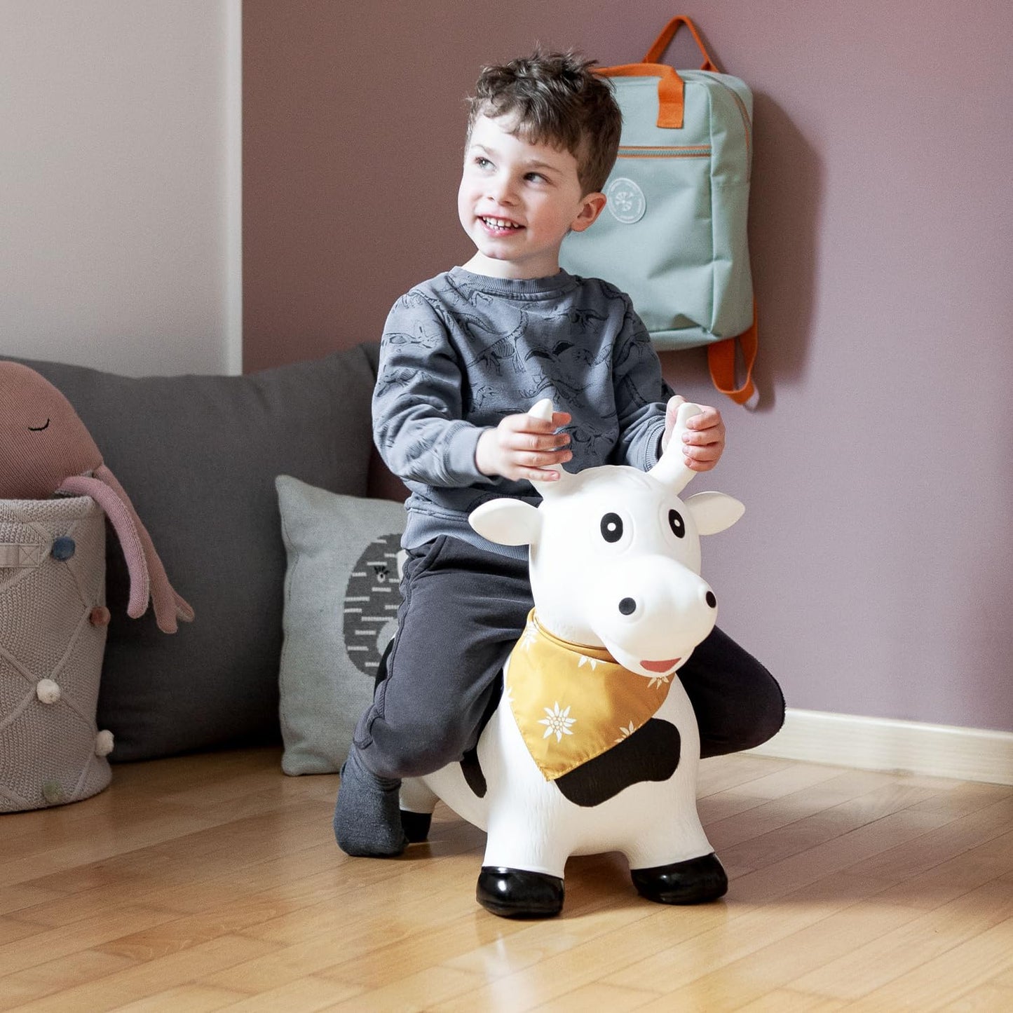 Kindsgut Bouncy Animal Hopper – Inflatable Bouncing Ride-On Toy for Kids & Toddlers Age 2+, Designed in Germany, Indoor & Outdoor, Cow