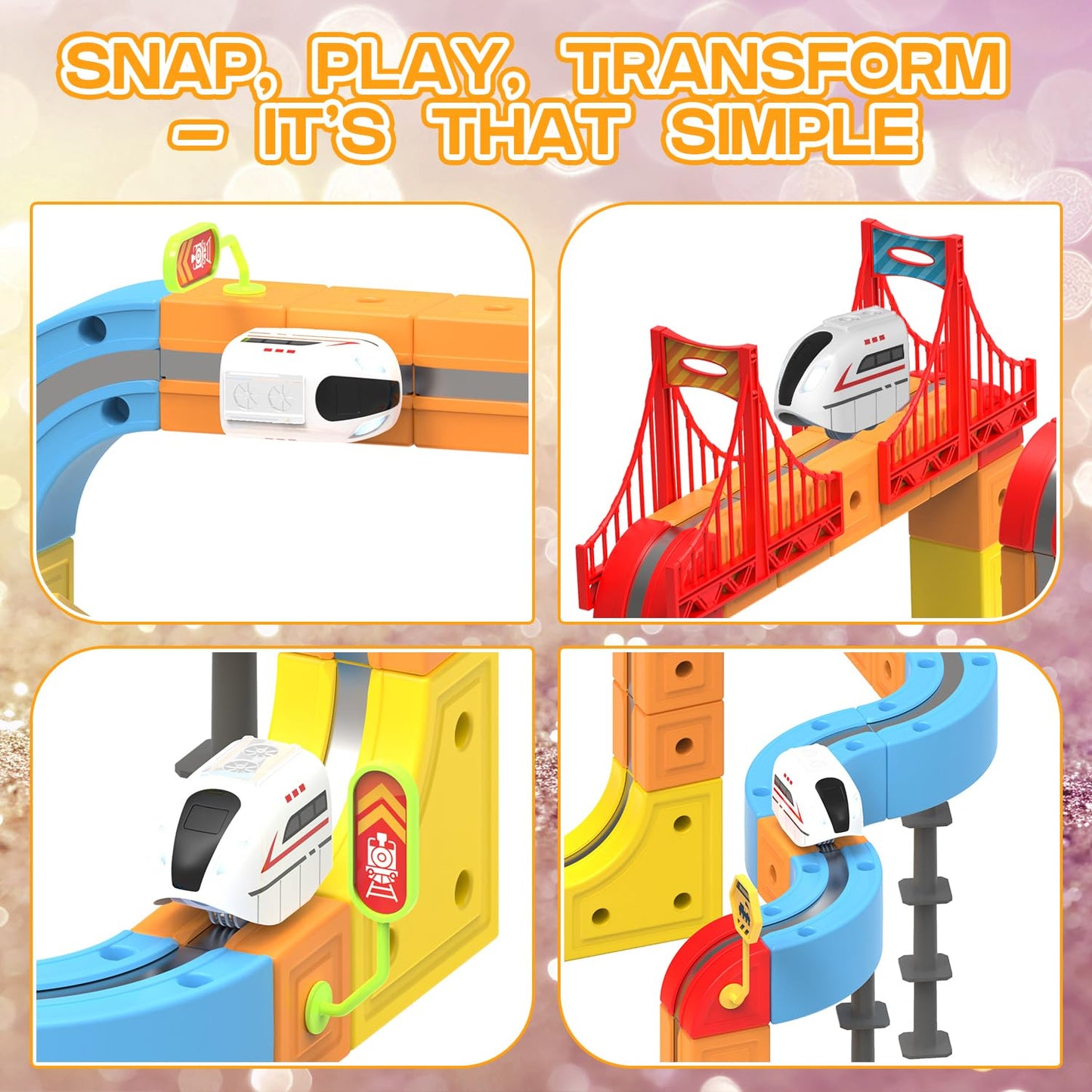 Electric Train Set for Kids, 62PCS Infinity Race Track Blocks Toys with Magnetic Train, Cube Tracks Train Toys for Toddlers Ages 3-8, Magic Tracks Car Toys for Kids 3 4 5 6 7 8 Years Old.