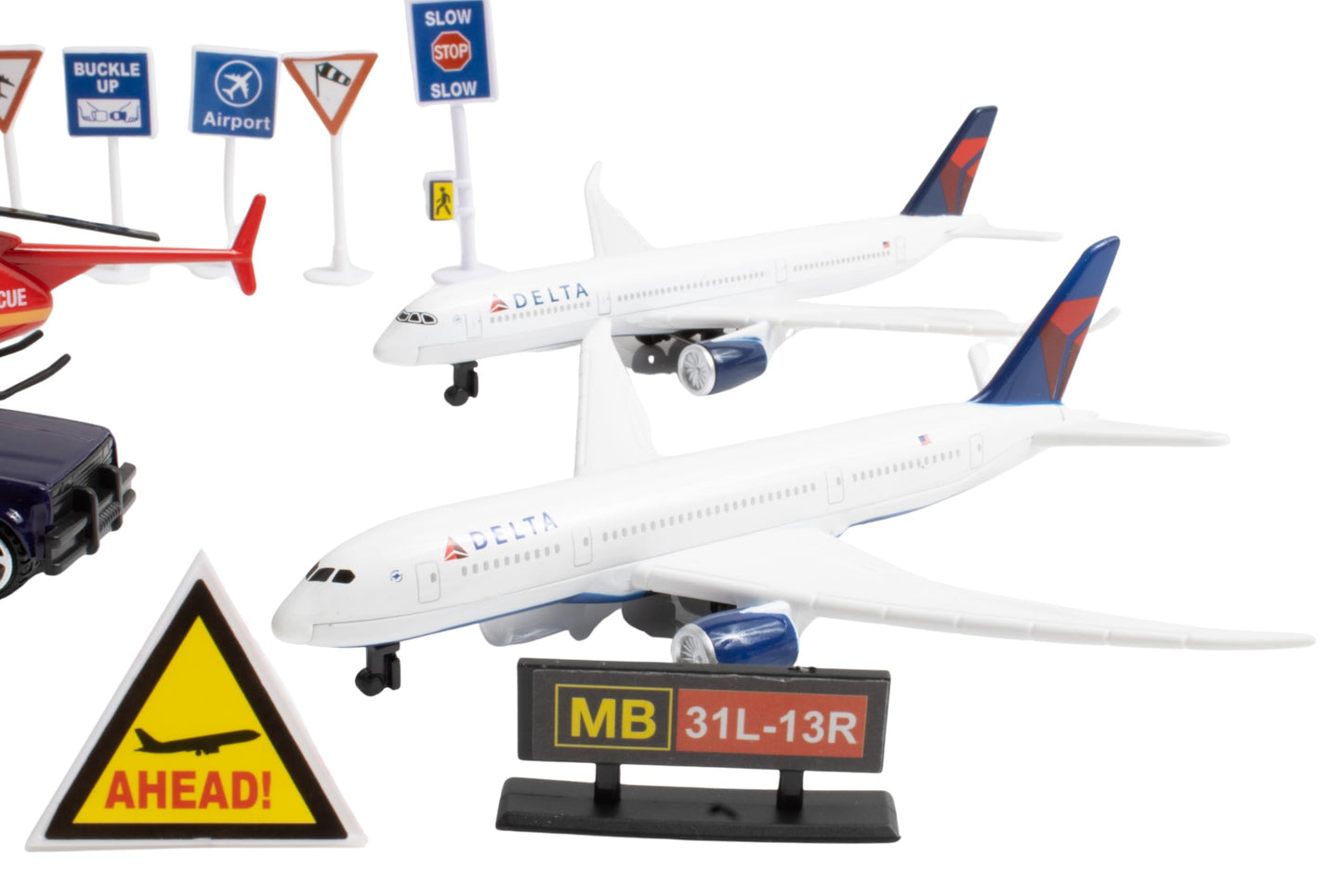 Daron Delta Airport 25-Piece Die-Cast Metal and Plastic Airplanes, Vehicles, and Accessories Playset Toy and Collectible for Ages 3+