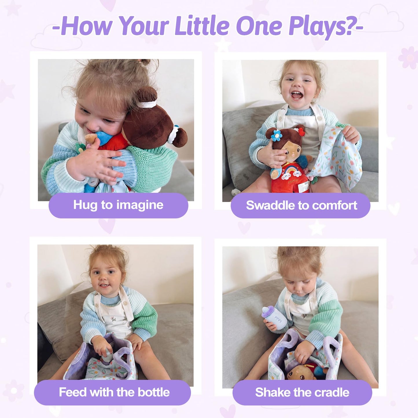 OUOZZZ 10" Soft Baby Doll Set, Hispanic Baby Doll Accessories Toys for 2 Year Olds Girls Birthday Gift, Interactive Pretend Playset for Preschool, Home