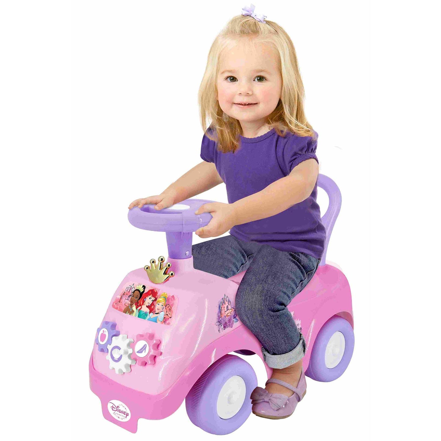 Disney Kiddieland Princess Lights & Sounds Toddler Ride On Foot-to-Floor Push Car with Interactive Dashboard Ages 12-36 Months Easy-Roll Wheels Safe Durable Construction