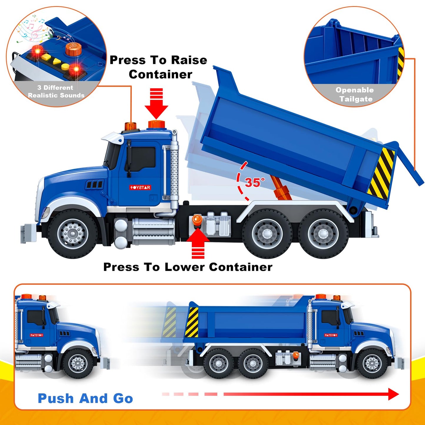 Bstoyder Kids Toys for 3 4 5 6 7 8 Years Old Boys, Large Dump Truck Toy with Lights, Sounds, Blue Toddler Friction Powered Truck Vehicle Toy for Boys Girls Birthday Gifts