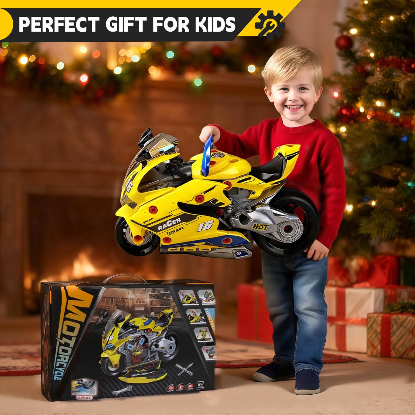 Take Apart Motorcycle Toys Kids Mechanic Repair Set for Toddlers 3-5, Interactive Toy Engine Building Kit with Sounds, Lights & Spray, STEM Educational Gift Toys for 3 4 5 6 7 Year Old Boys Girls