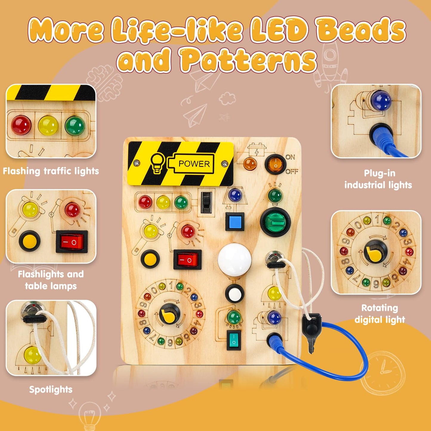 Montessori Busy Board with Traffic Lights - Sensory Toys for 1 2 3 4 Year Olds, Wooden Travel Toy for Toddlers, Educational Learning Activity Gift for Boys & Girls