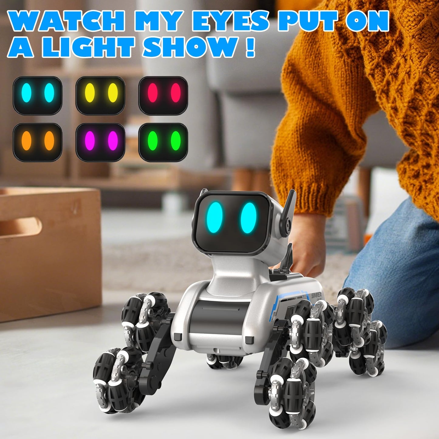 SIMREX Robot Dog RC Stunt Car Toys - Gesture Sensing Remote Control car with Mecanum Wheels, LED Eyes, 3 Sound Effects, Birthday Gift for Kids Boys Girls