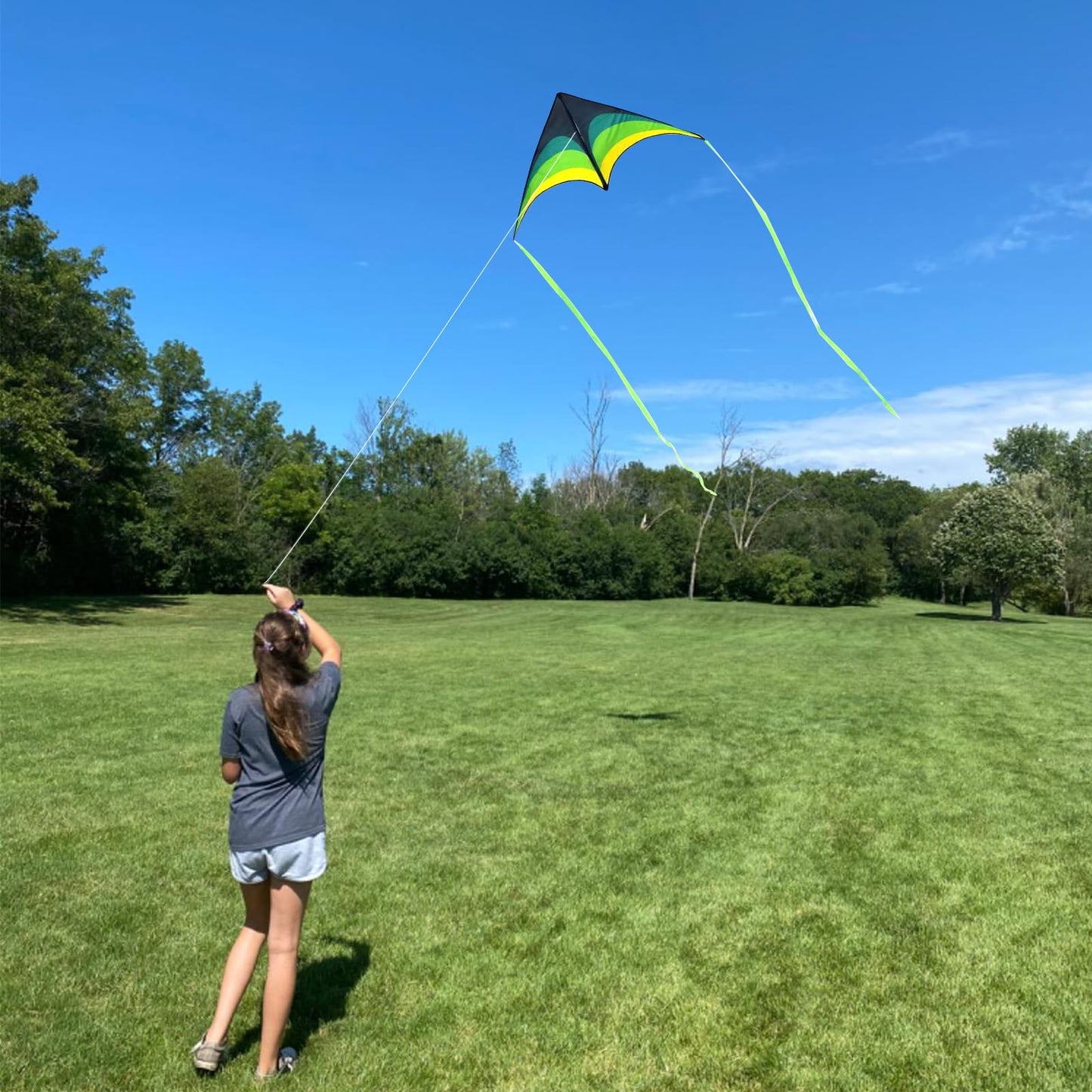 Mint's Colorful Life 3 Pack Delta Kites for Kids & Adults, Extremely Easy to Fly Kite, Best Kite for Beginner(Green & Yellow & Blue)