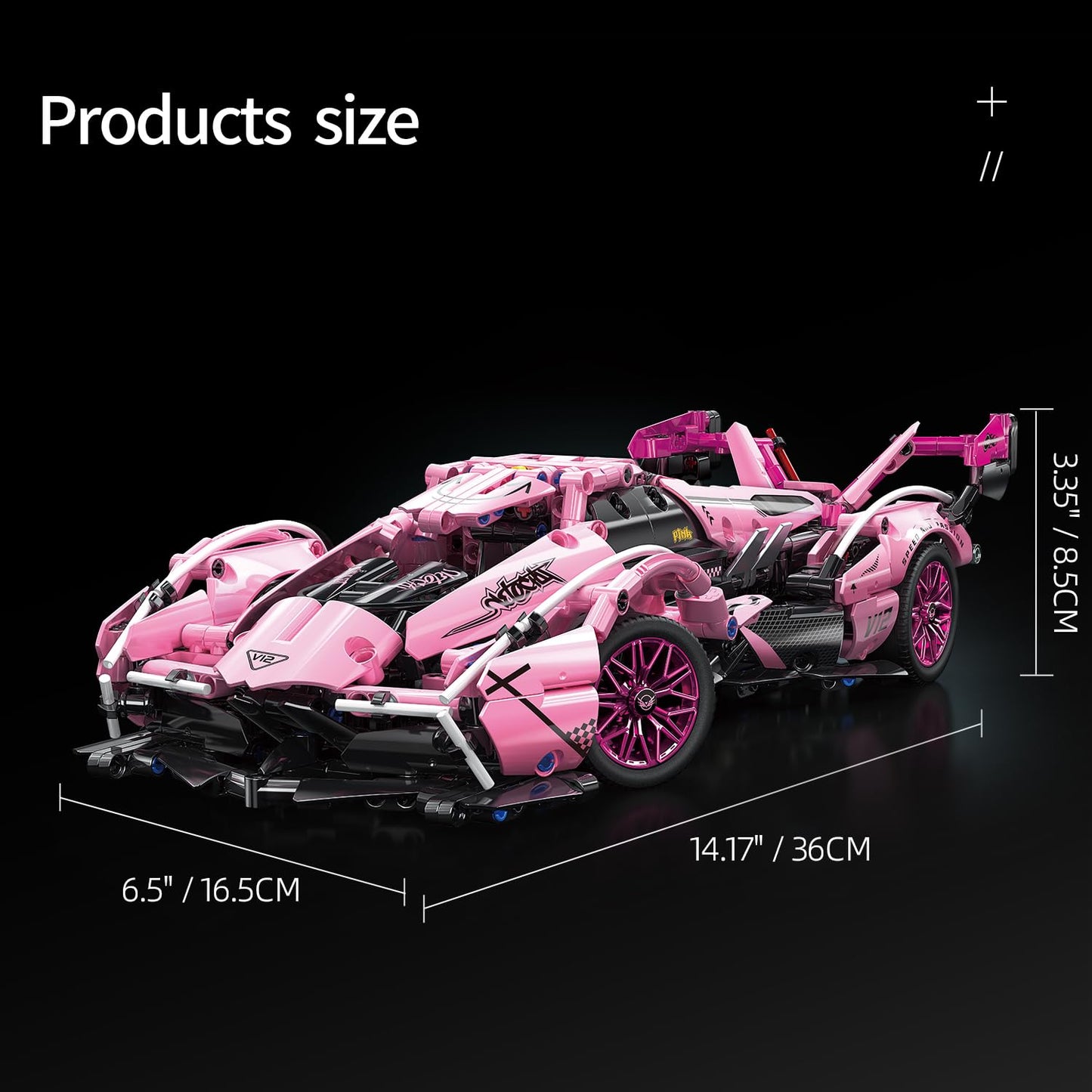 Chodia Sport Racing Car Building Block Sets for Adults, 1:14 Pink Race Supercar Toys Kits Collectible MOC Model Christmas Xmas Birthday Gifts for Old Boys and Girls, Teens Men Women Age 8-12 12-16,14+