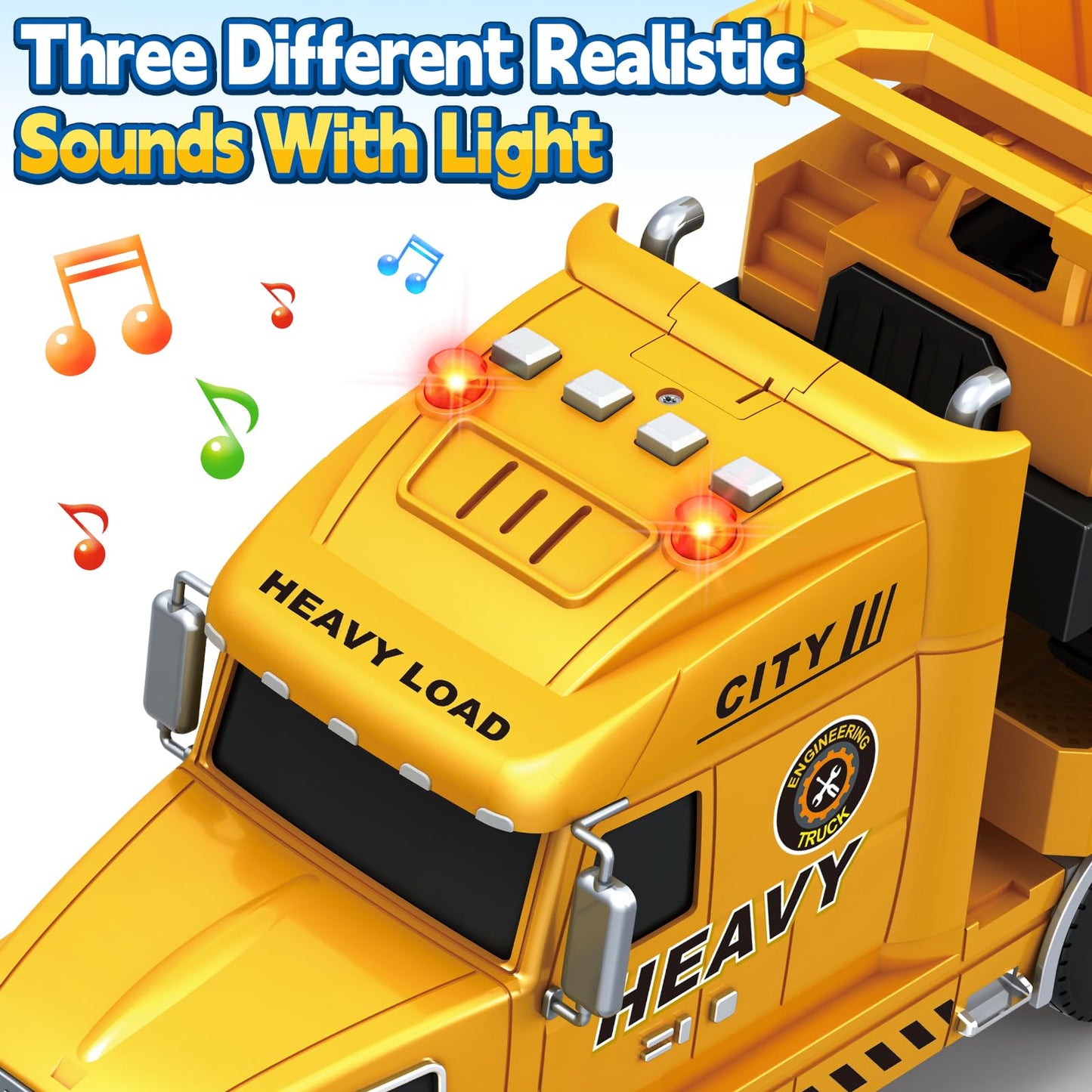 Bstoyder Toddler Boy Toys for 3 4 5 6 7 Years Kids, 27" Semi Construction Carrier Truck Toy with Excavator and Dump Truck, Friction Powered Toys with Lights and Sounds, Birthday for Boy Girls