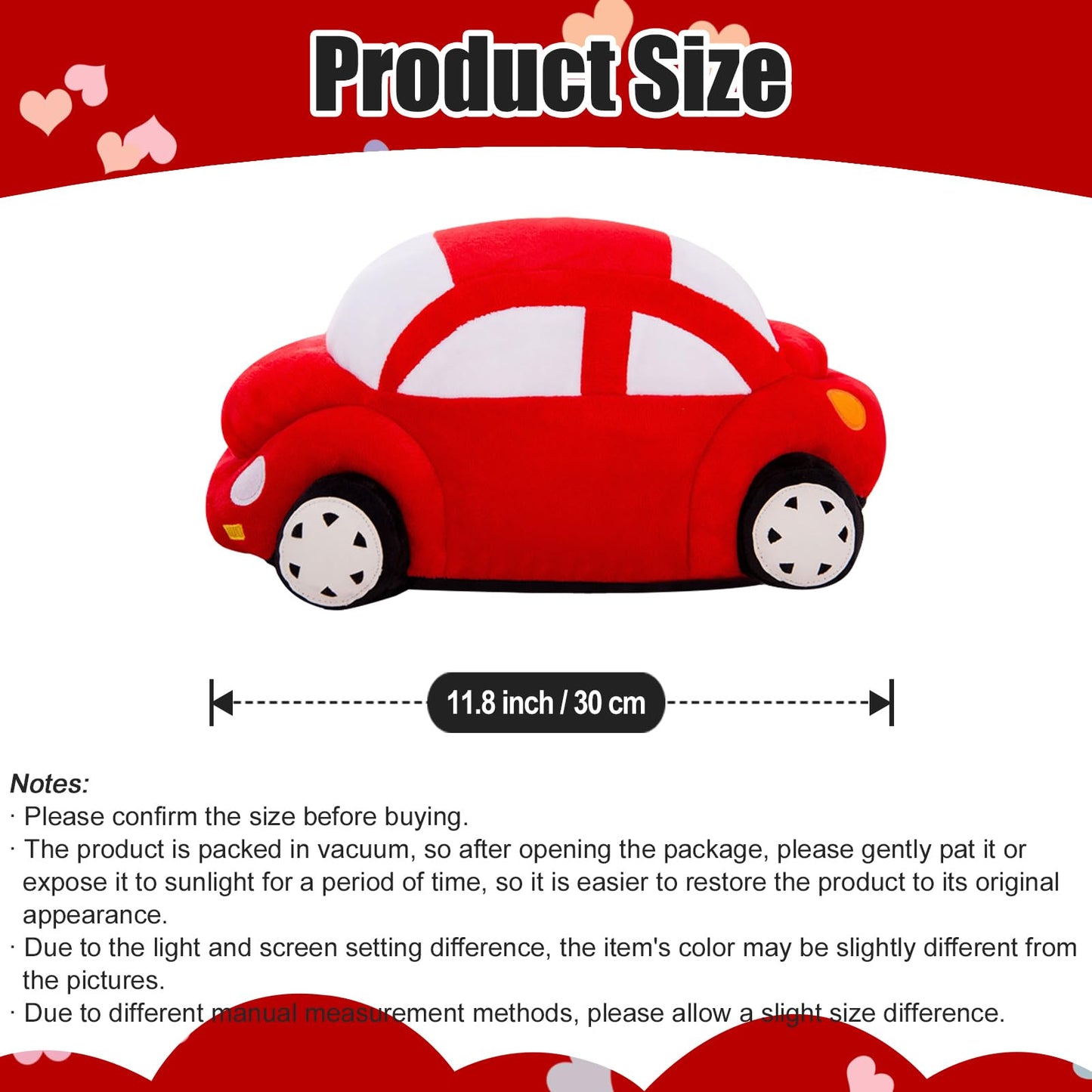 zhidiloveyou Car Plush Red Stuffed Car Shaped Pillow Cute Toy Decor Gifts for Kids, 11.8 inch