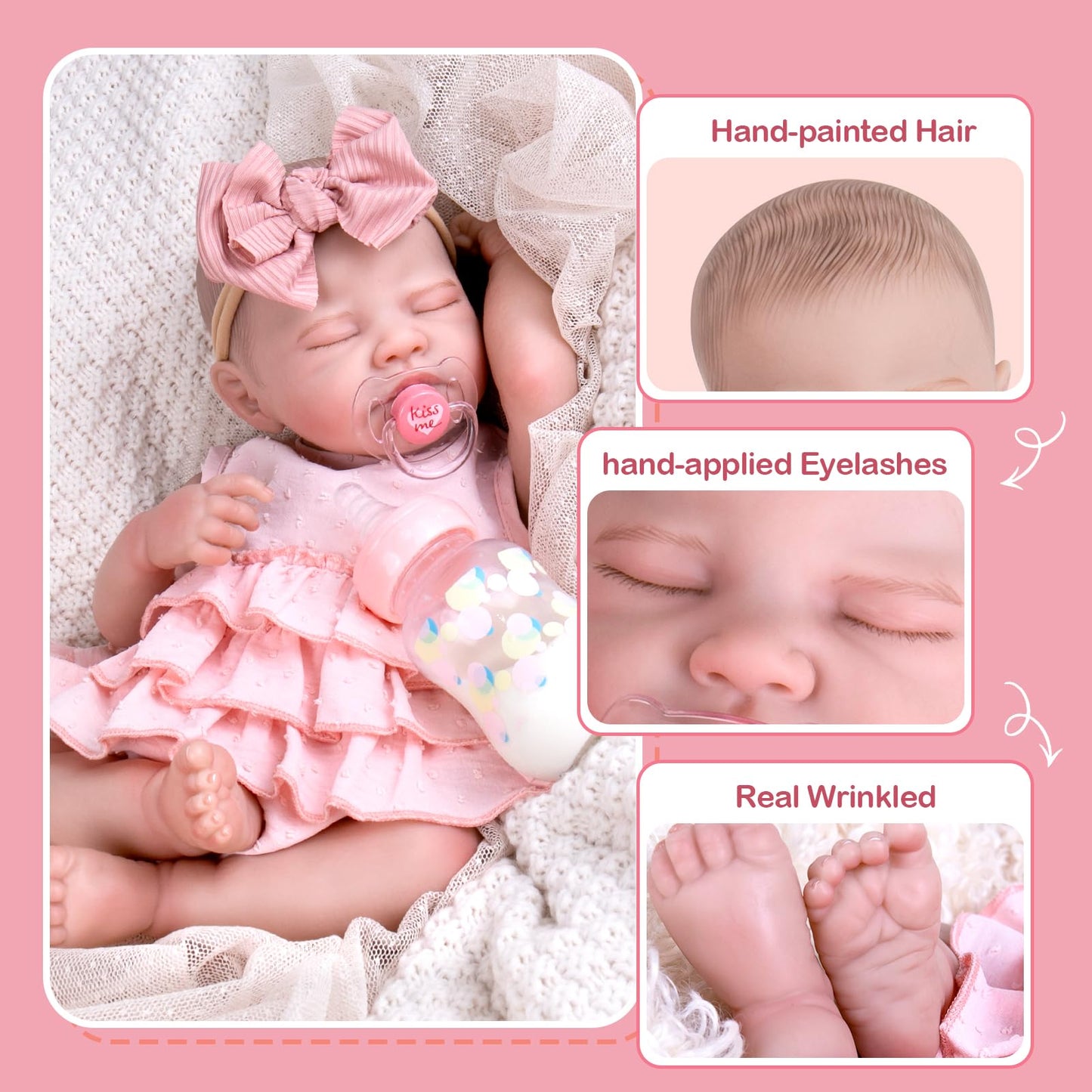 Aori 20" Realistic Reborn Baby Dolls – Lifelike Sleeping Newborn Girl Doll with Soft Weighted Body, Poseable Limbs, Full Feeding Set & Outfit – Cuddly Baby Gift for Girls 3+ and Collectors