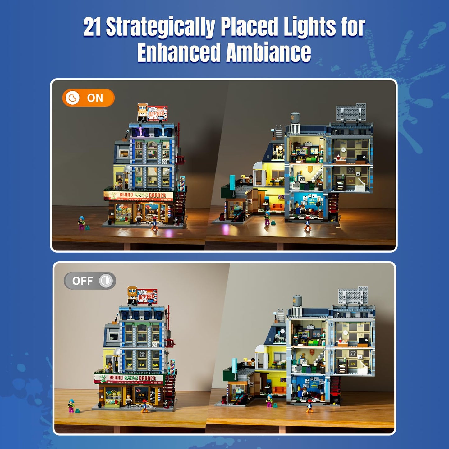 Lumibricks Barbershop Lighting Building Bricks Set - Street Fusion City Town Modular Playset Collection Display kit with Minifigures 2557 Pcs for Adults & Teens & Life Enthusiasts