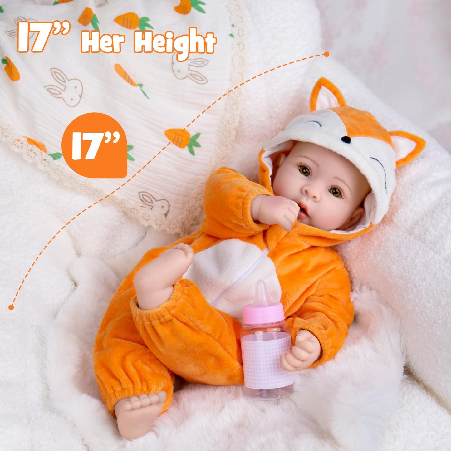 UOFTKIZ Baby Girl Dolls- 17-in Soft Vinyl Limbs and Cloth Body Real Life Baby Doll, Gift for Kids 3+, Grandparents, New-Parents