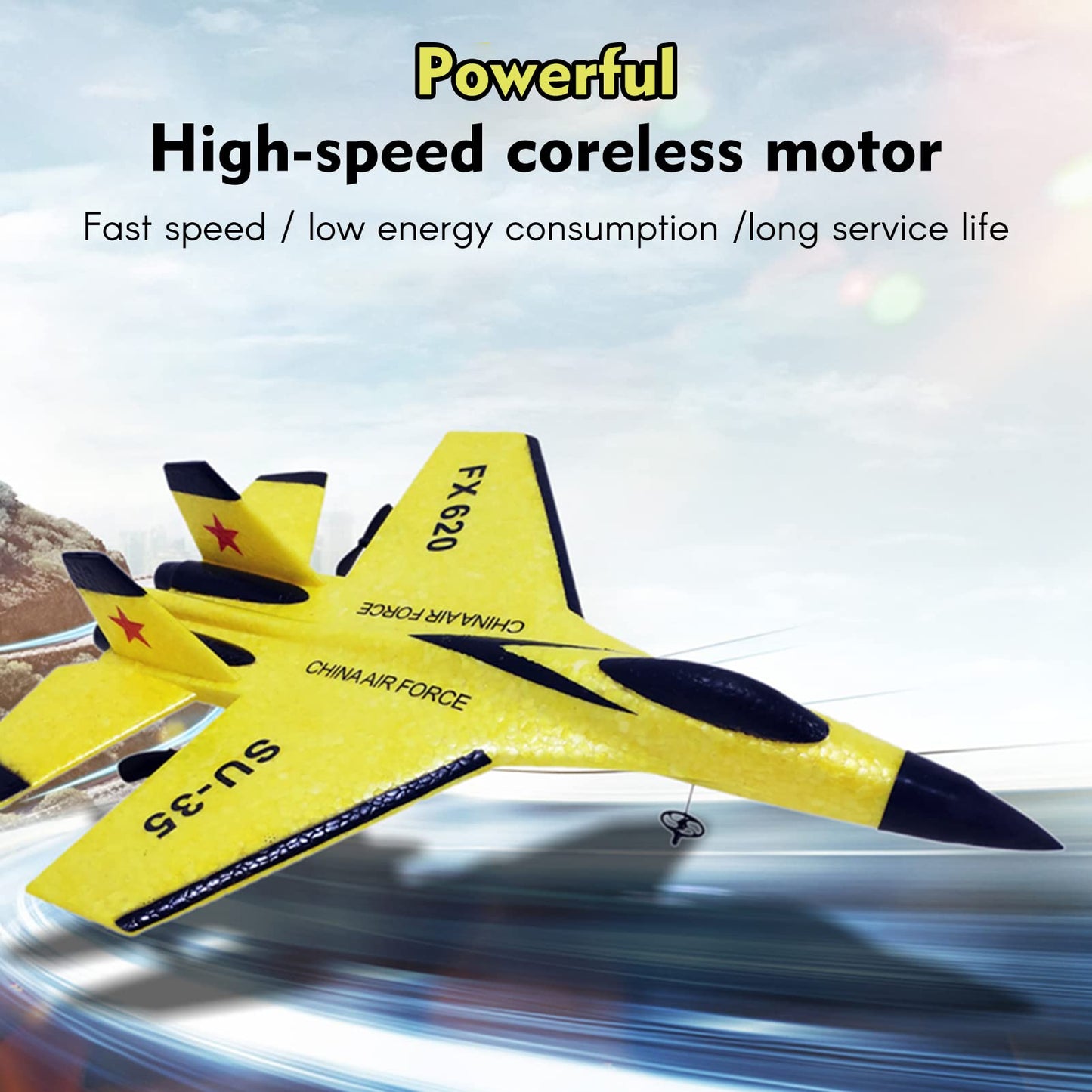 GoolRC FX620 RC Airplane, 2.4GHz Remote Control Airplane, 2 Channel RC Plane, SU-35 RC Glider EPP Aircraft Model with 3-Axis Gyro, Outdoor Flight Toys for Teens and Adults with 2 Battery (Yellow)