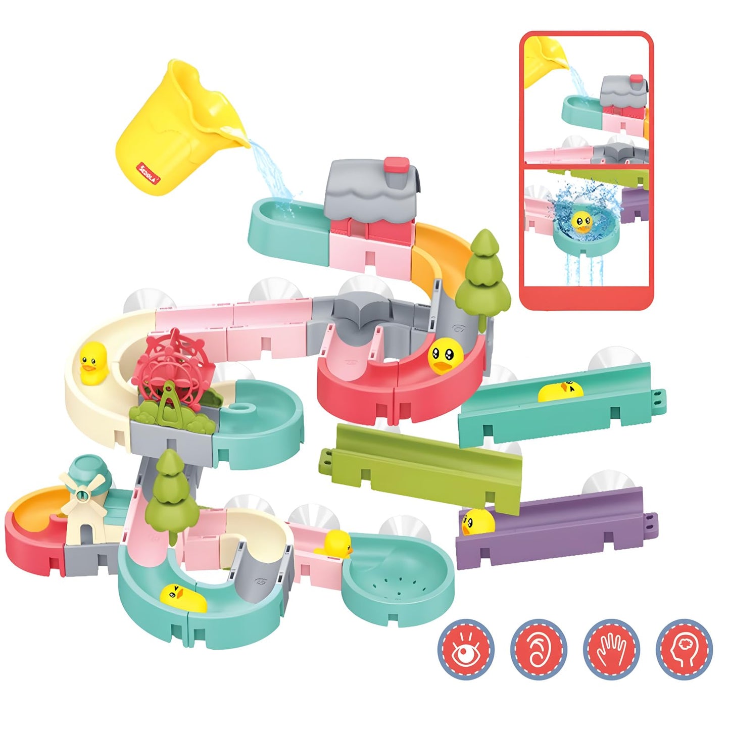 62 PCS Toddler Bath Toys for Kids Ages 3-5 4-8,Large Fun DIY Suction Cup Bathtub Mold Free Shower Toy Set,Duck Slide Building Game Toys for Ages 3 4 5 6 7 8 Year Old,Birthday Gift for Baby Boys Girls