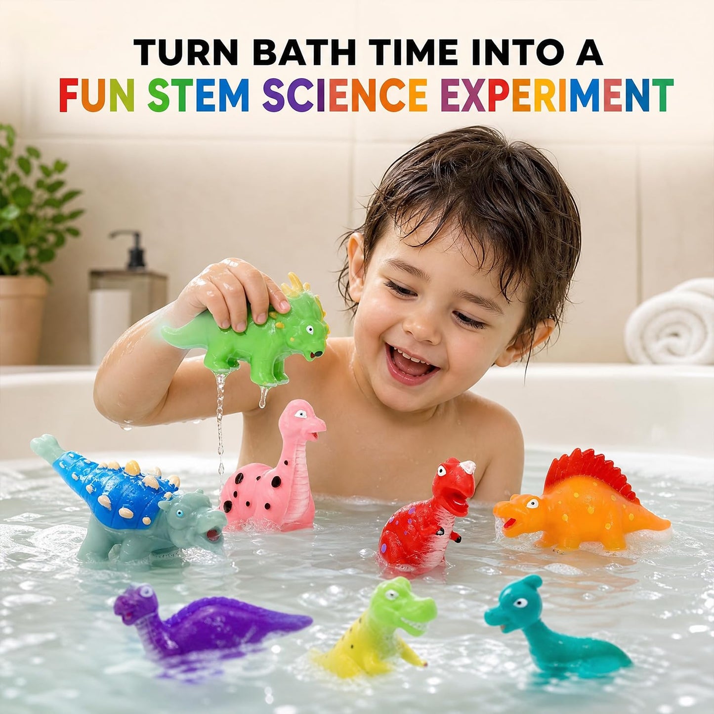 Color Changing Dinosaur Bath Toys: No Hole Mold Free Bath Toys for Kids Ages 3-5 & 4-8 | Magic Water Activated Bathtub Dino Play Set for Toddler Boys Girls