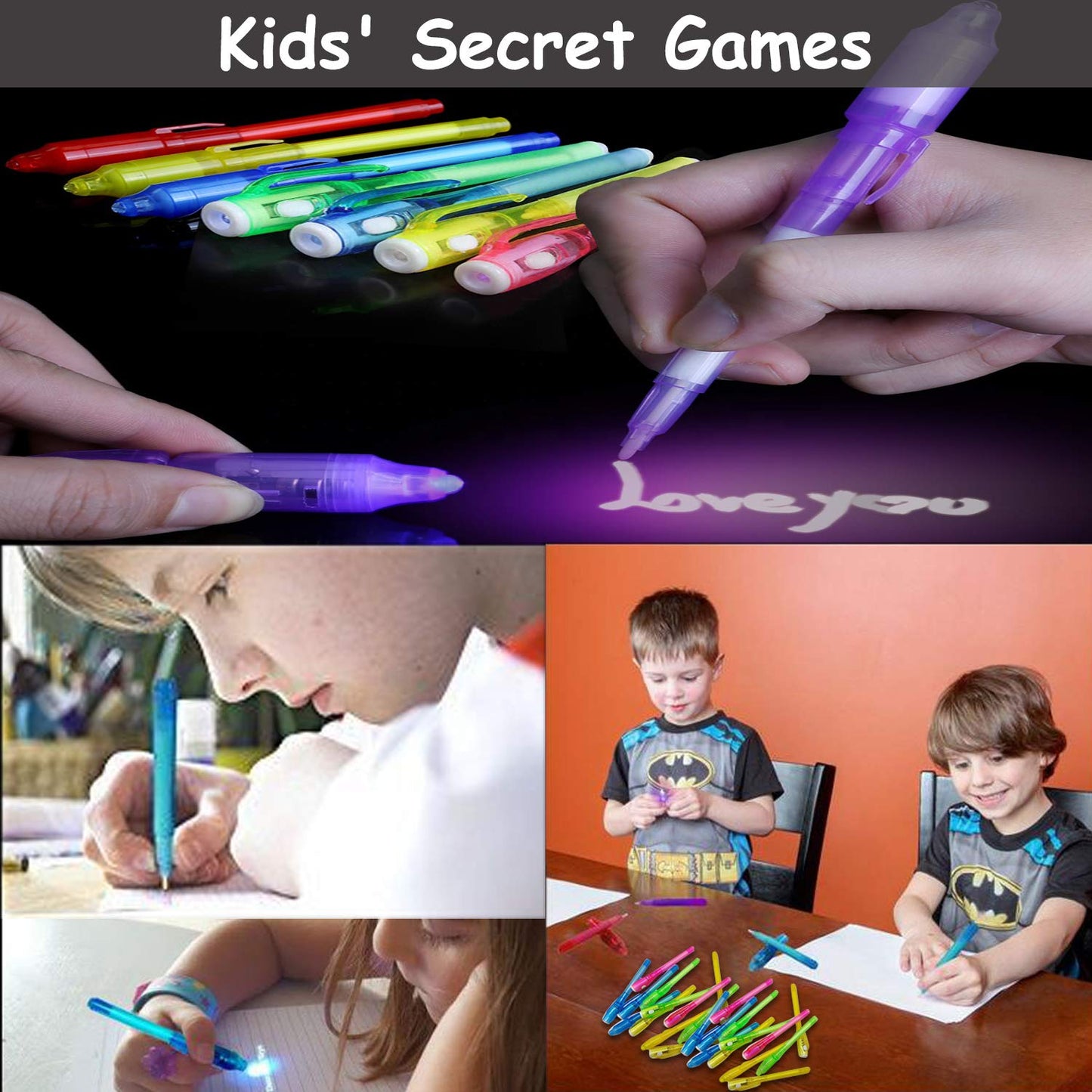 iGeeKid 32 Pack 2 Style Invisible Ink Pen with UV Black Light Secret Spy Pens for Secret Messages, Magic Disappearing Ink Markers School Supplies Kids Party Favors Boy Girl Exchang Patriotic