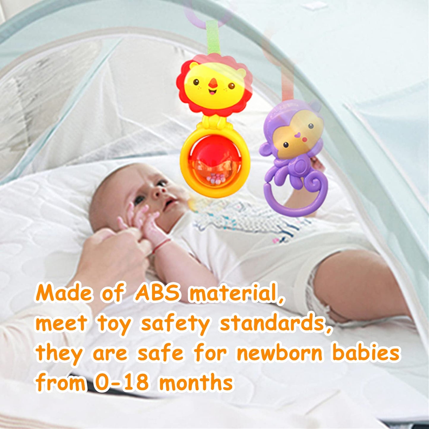 YUNLOVXEE Baby Toys, Cartoon Animal Hanging Rattle Toys, Handbells Baby Rattles, Baby Bed Crib Car Seat Travel Stroller Toys for Infant, Best Birthday Gift for Newborn, 4 Pack
