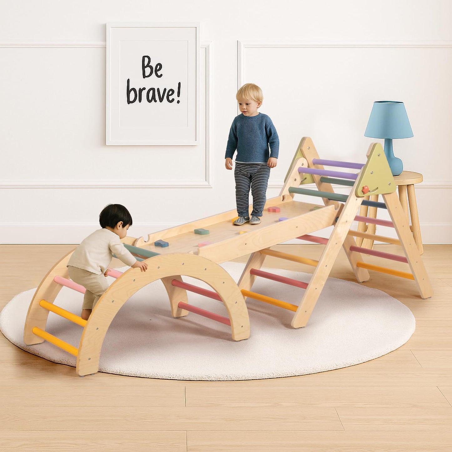 aiwo 7-in-1 Pikler Triangle Set Toddler Climbing Toys Indoor, Montessori Baby Climbing Gym, Climbing Set for Toddlers 1-3 Jungle Gym-Extra Thick