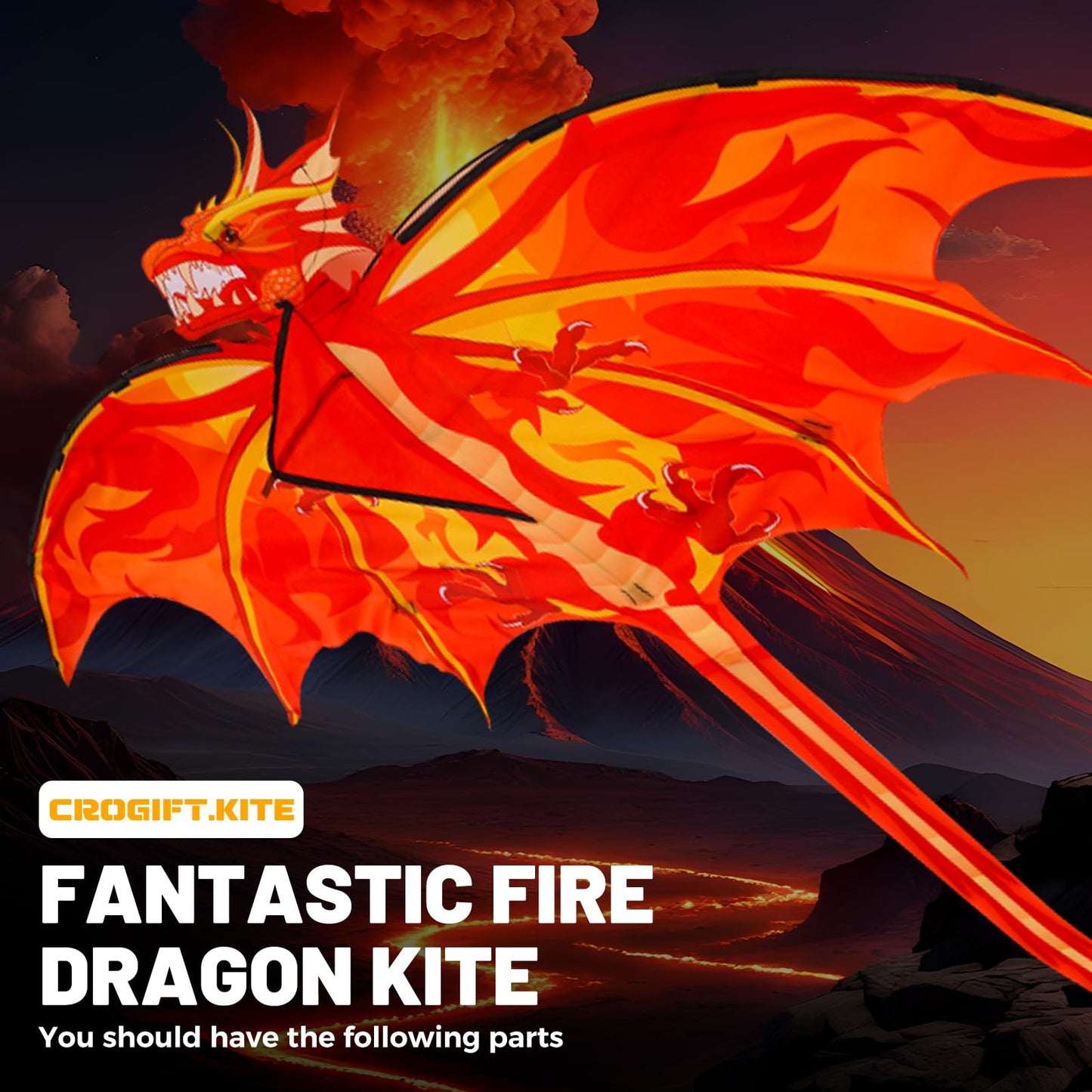 4 Pack Kites - Large Fire Dragon Kite Green Snake Devil Fish Red Mollusc Octopus with Long Colorful Tail for Kids Adults Beach Toy Gifts Outdoor Game Activities