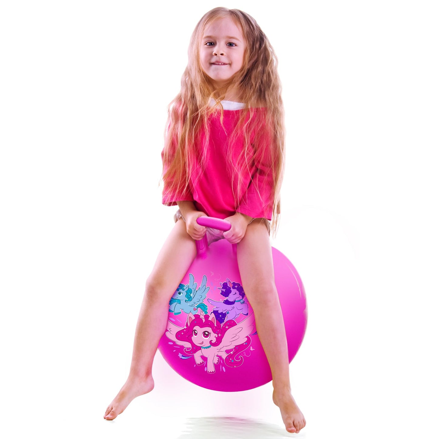 U&C Planet Hopper Ball, 18 inches Bouncy Ball with Handle for Kids Age 3-6, Hoppity Hop Sit and Bounce Jumping Hopping Toys with Pump & Gift Box, Great Gift for Boys Girls, Pink Unicorn