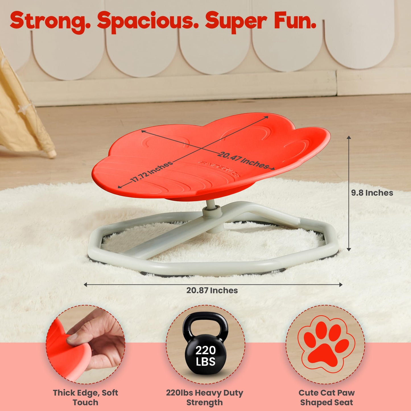 Almast Kids Spinning Chair for Autistic Kids – (Red) Cat’s Paw Shape Sensory Spinning Chair | Indoor Autism Toy | Ages 3+ | 220 lbs Capacity