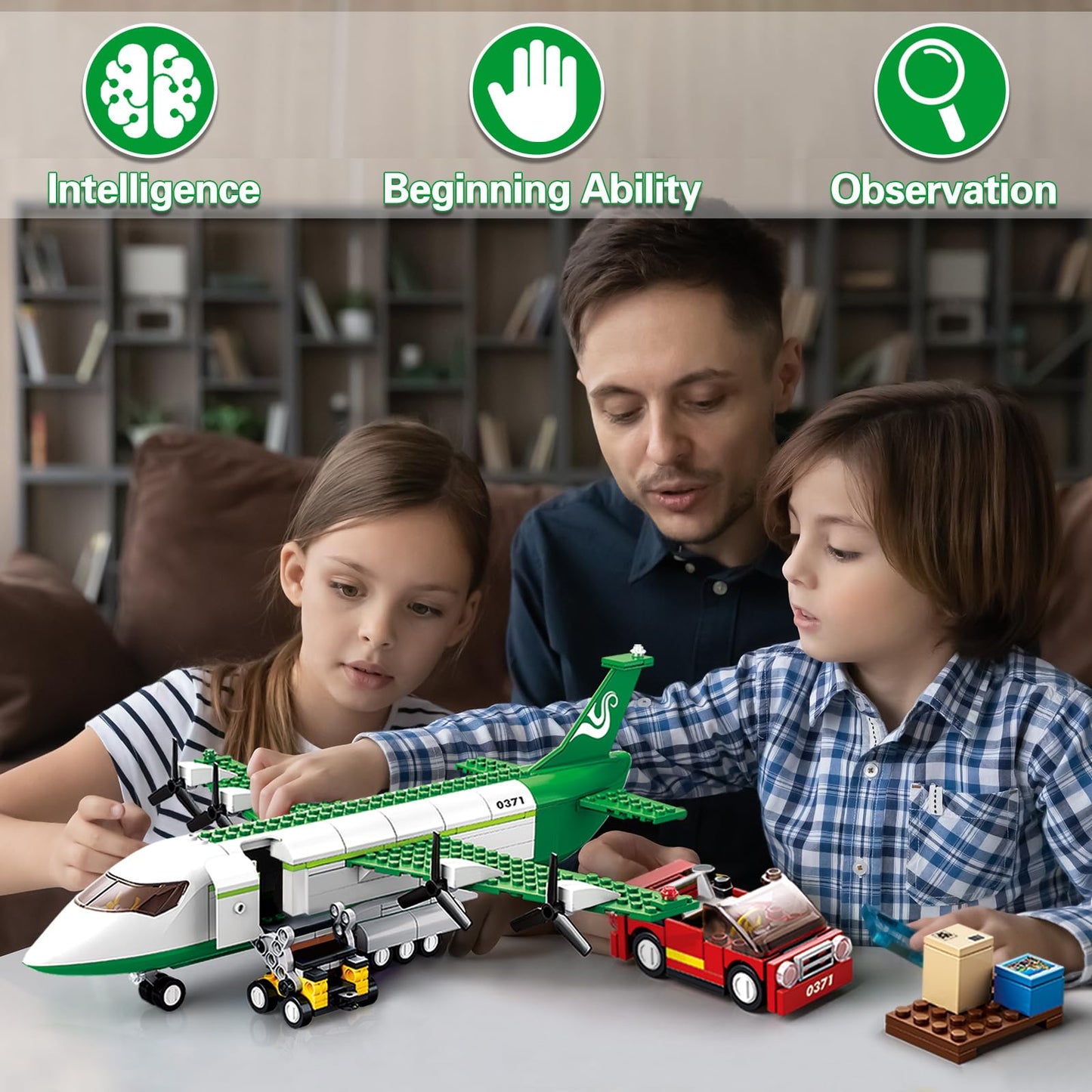 BDXEJV City Cargo Plane Building Set, Plane City Kits Building Blocks with Car, Luggage Tray, Movable Stairs, Compatible with Lego Plane Airport, Airplane Model Toys Gifts for Adults Boys Girls 6-12