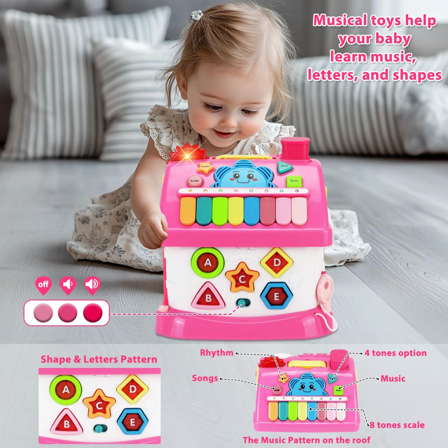 Aitbay Toys for 1 Year Old Girl Gifts: Baby Musical Toys 12-18 Months 8-in-1 Multi-Functional House - Montessori Educational Toys for Toddlers 1-3 - First Christmas 1st Birthday Gifts