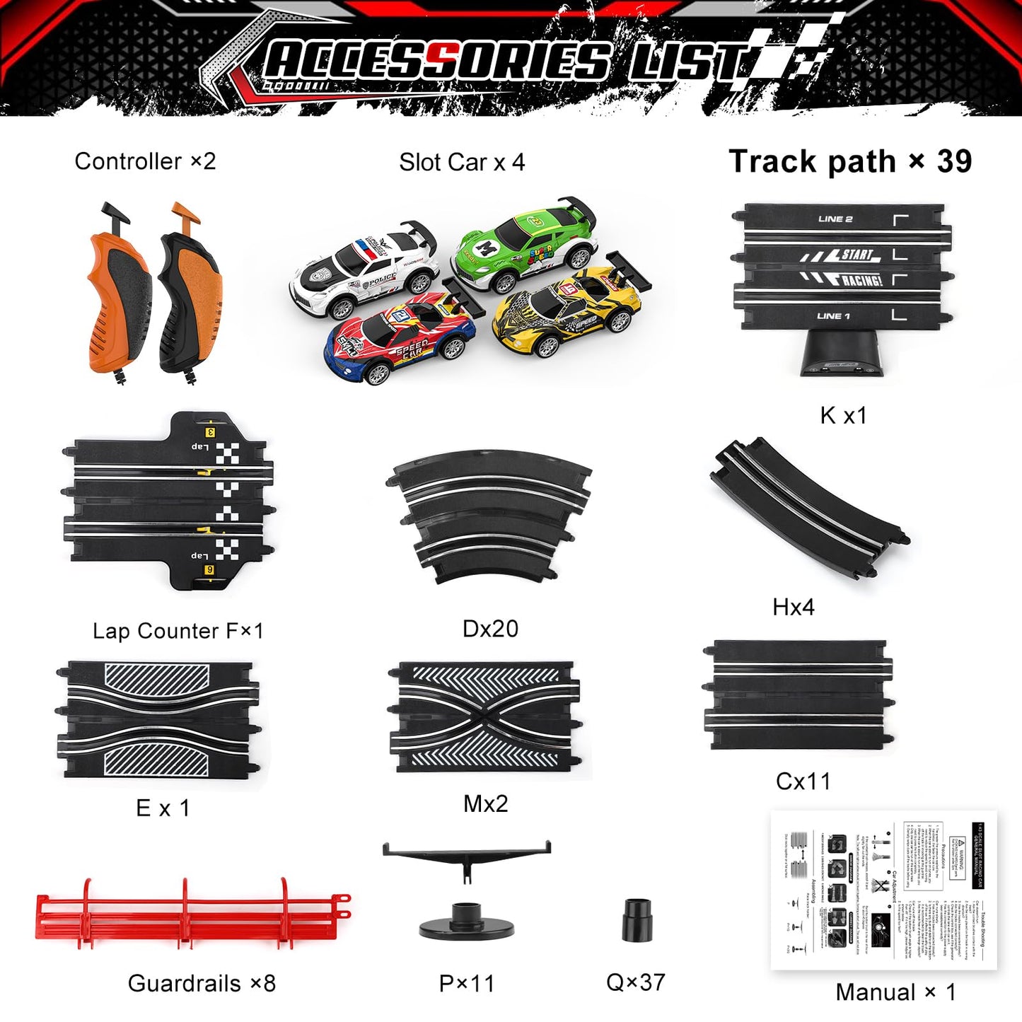 2 in 1 Slot Car Race Track Sets with 4 Slot Cars, 1:43 Electric Car Track for Boys, Dual Racing Game Lap Counter Circular Slope Track Sets, Birthday Gifts Toys for Boys Kids Ages 6 7 8 9 10 11 12