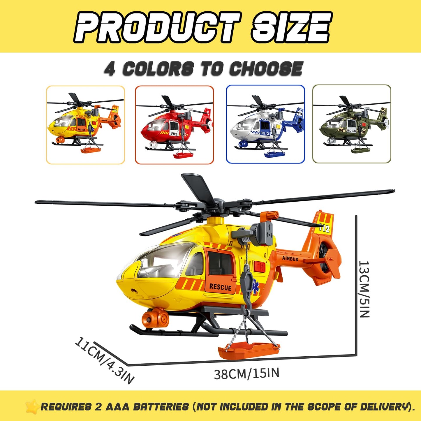 ANJARU Helicopter Toy with Lights and Sound,Simulative Rescue Helicopter Toddler Kids Toys for Kids Aged 3 4 5 6 Pull-Back Propeller Army Toys Toddler Kids Boys Gifts (Rescue Helicopter)