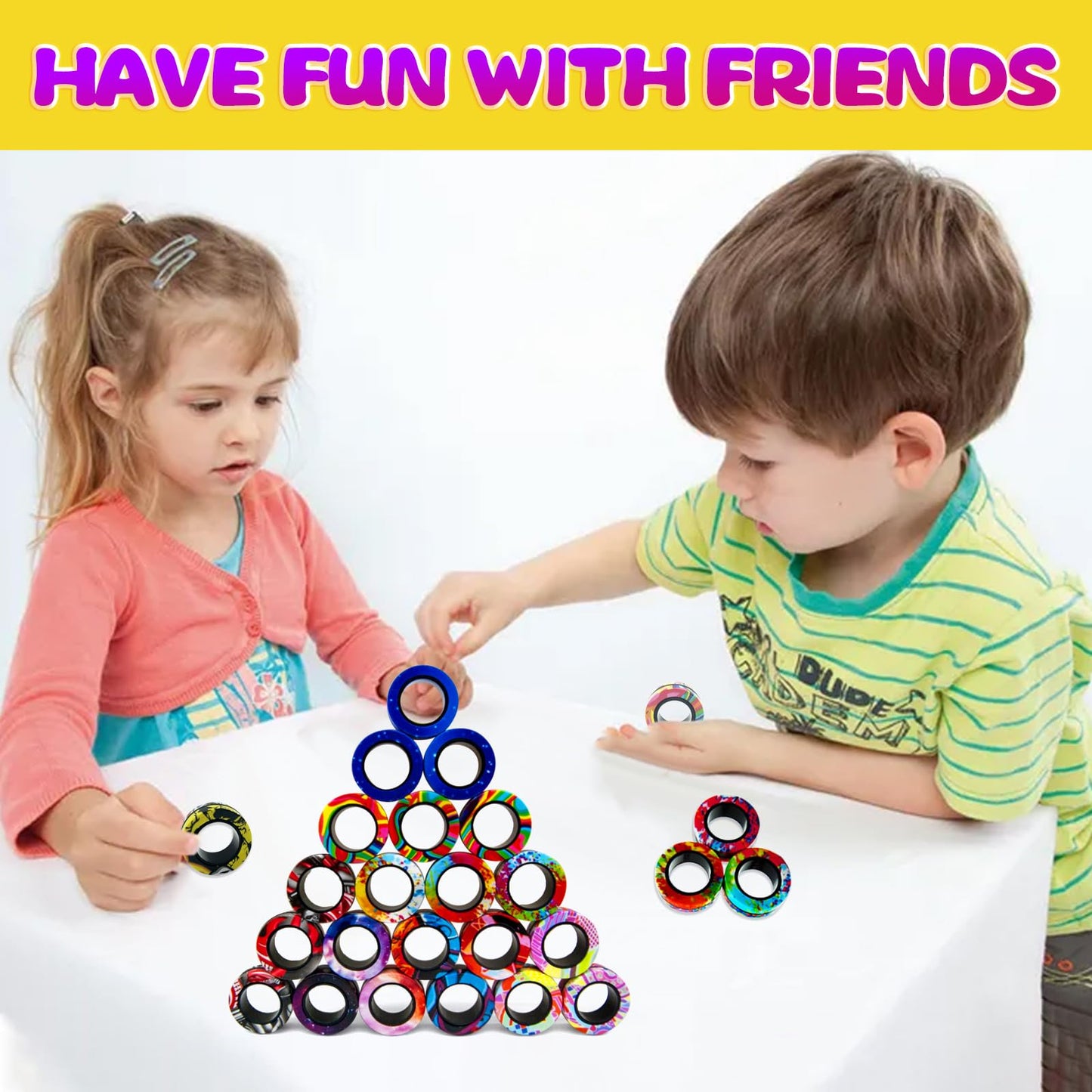 15 Pcs Magnetic Rings Fidget Toys Set Classroom Prizes for Kids Finger Magnet Rings ADHD Anxiety Fidget Spinner Rings for Relief Birthday Present for Adults Teens Kids