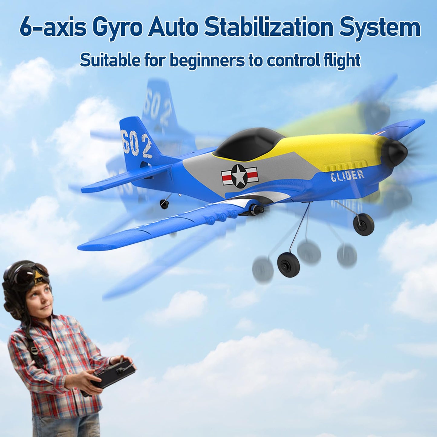 Toileum RC Plane Drone, 3 Channel RC Remote Control Airplane,2.4GHz with 2 Batteries 6-axis Gyro Stabilizer,Foam Airplanes Toy Planes for Kids Boys Adults,Easy Flying for Beginner.
