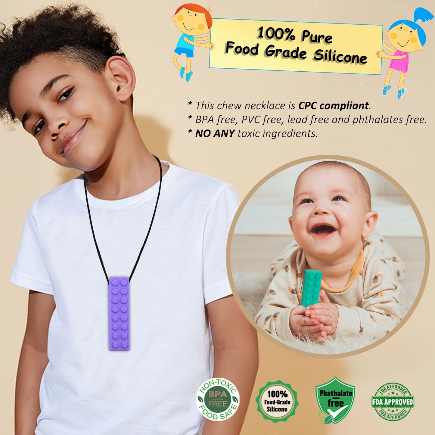 Chewy Necklaces for Sensory Kids Boys Girls, Silicone Chew Necklace Sensory Toys for Autistic, ADHD, Anxiety, SPD, 7 Pack Chewy Fidget Toys Autism Sensory Products for Children Adults Chewing
