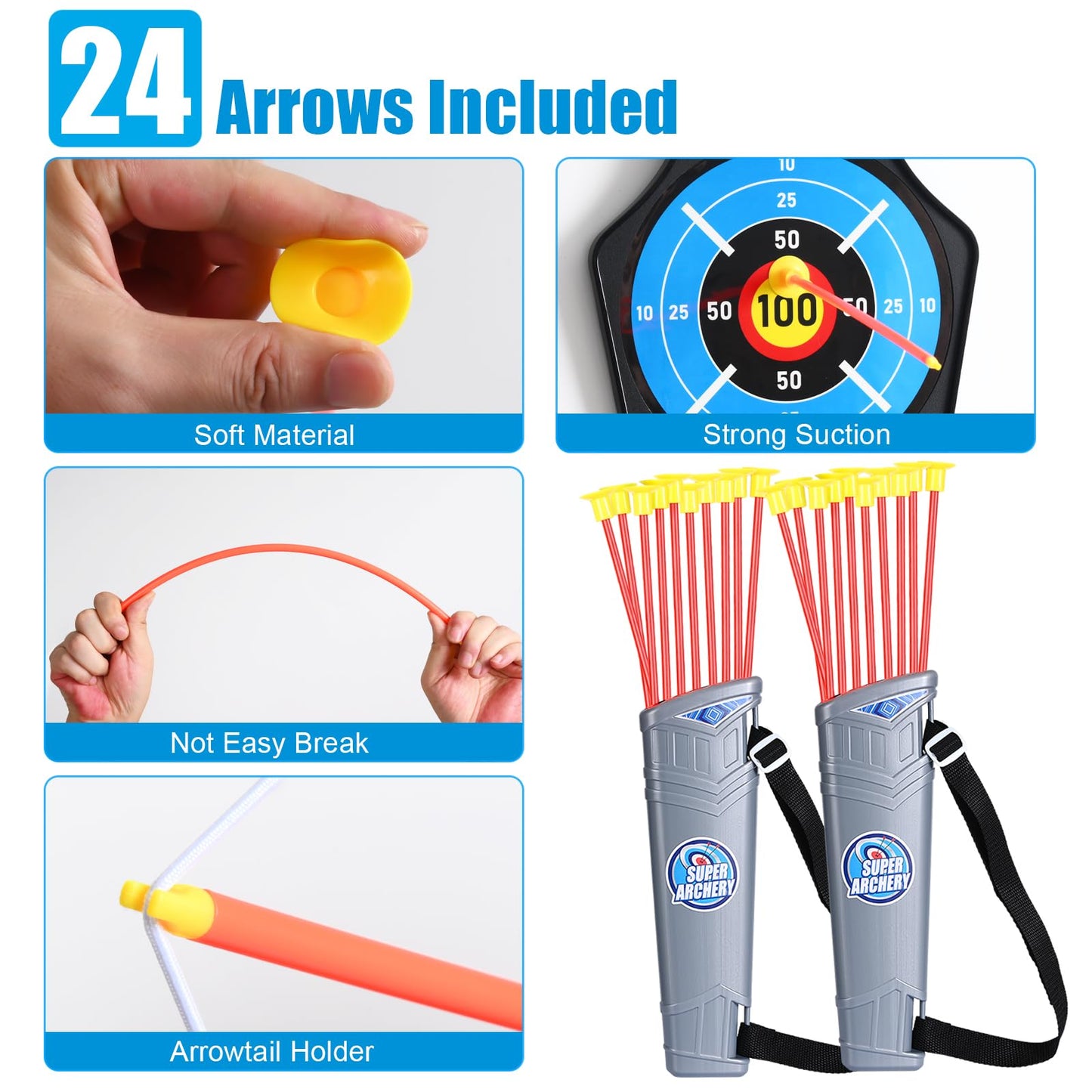 Bow and Arrow for Kids : LED Light Up Archery Set with 24 Suction Cup Arrows, 1 Standing Target, 6 Score Targets & 2 Quiver | Indoor Outdoor Sport Gifts for Boys Girls Ages 4 5 6 7 8 9 10 | 2 Pack