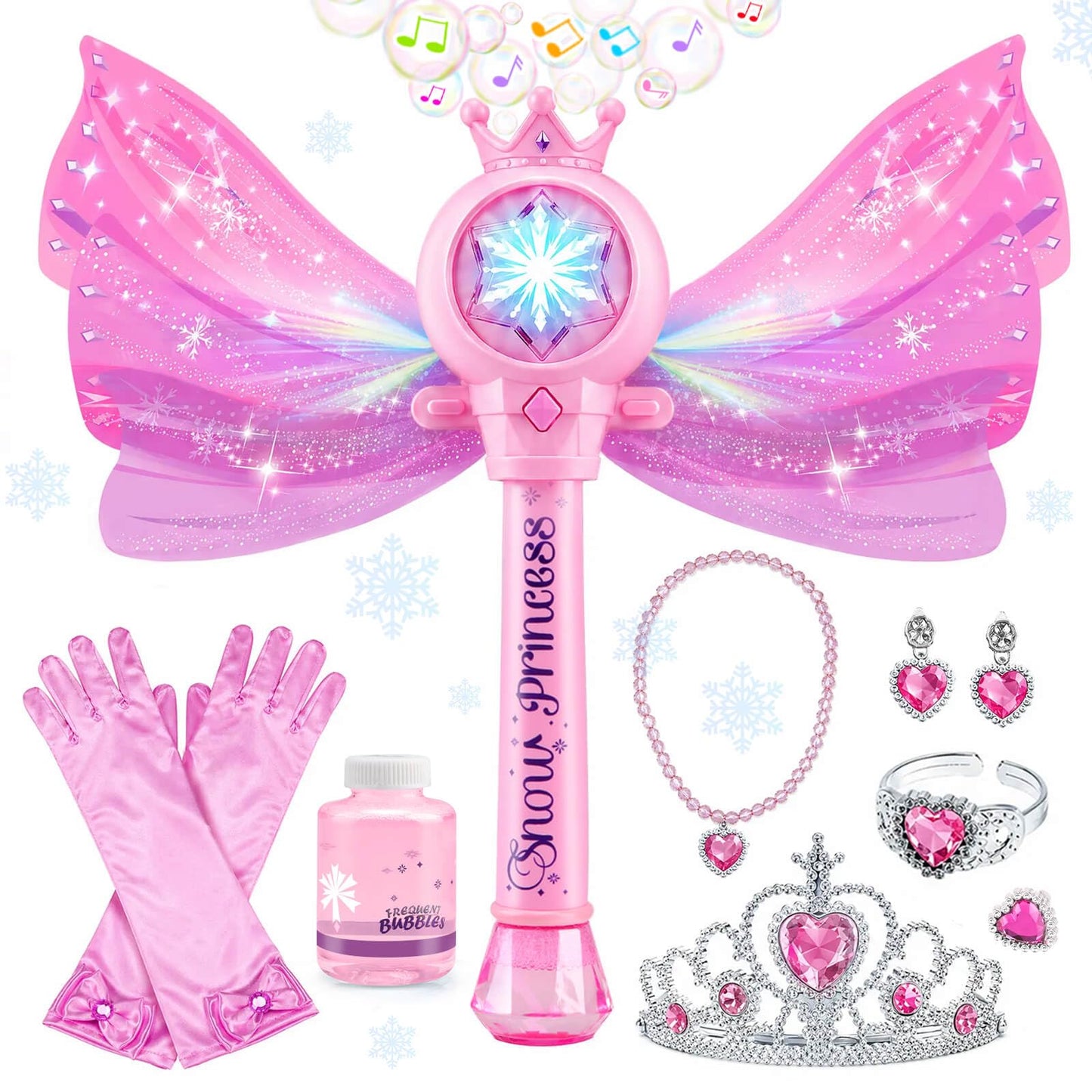 Gretex Bubble Wands for Kids Ages 3-5 Years Old: Girls Dress Up Toys Set Princess Light Up Bubble Wand, Musical Automatic Bubble Blower, Birthday Party Gift for Toddler Girls 3-8 Years Old