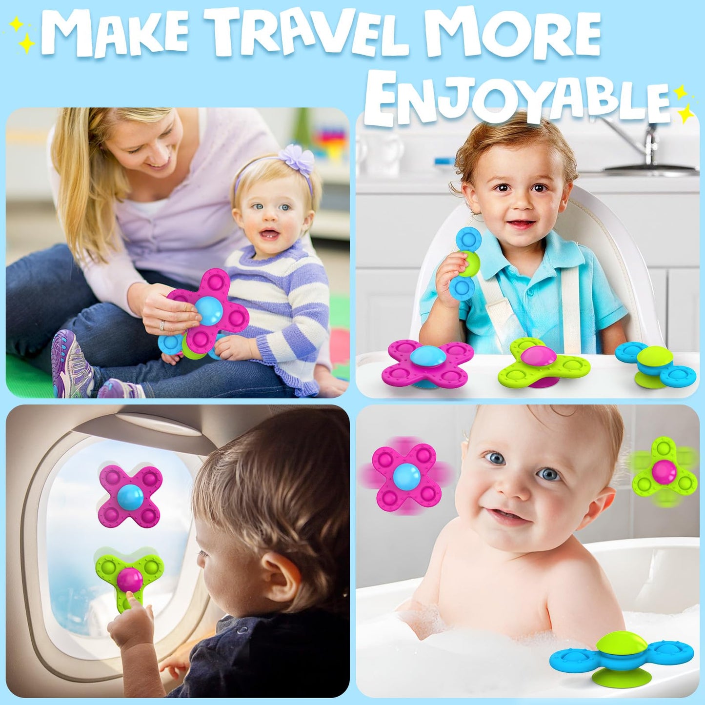 Guibola Suction Cup Spinner Bath Toys for 1 Year Old Boy Girl, 3 Pcs Spinning Bath Toys for Toddlers 1-3