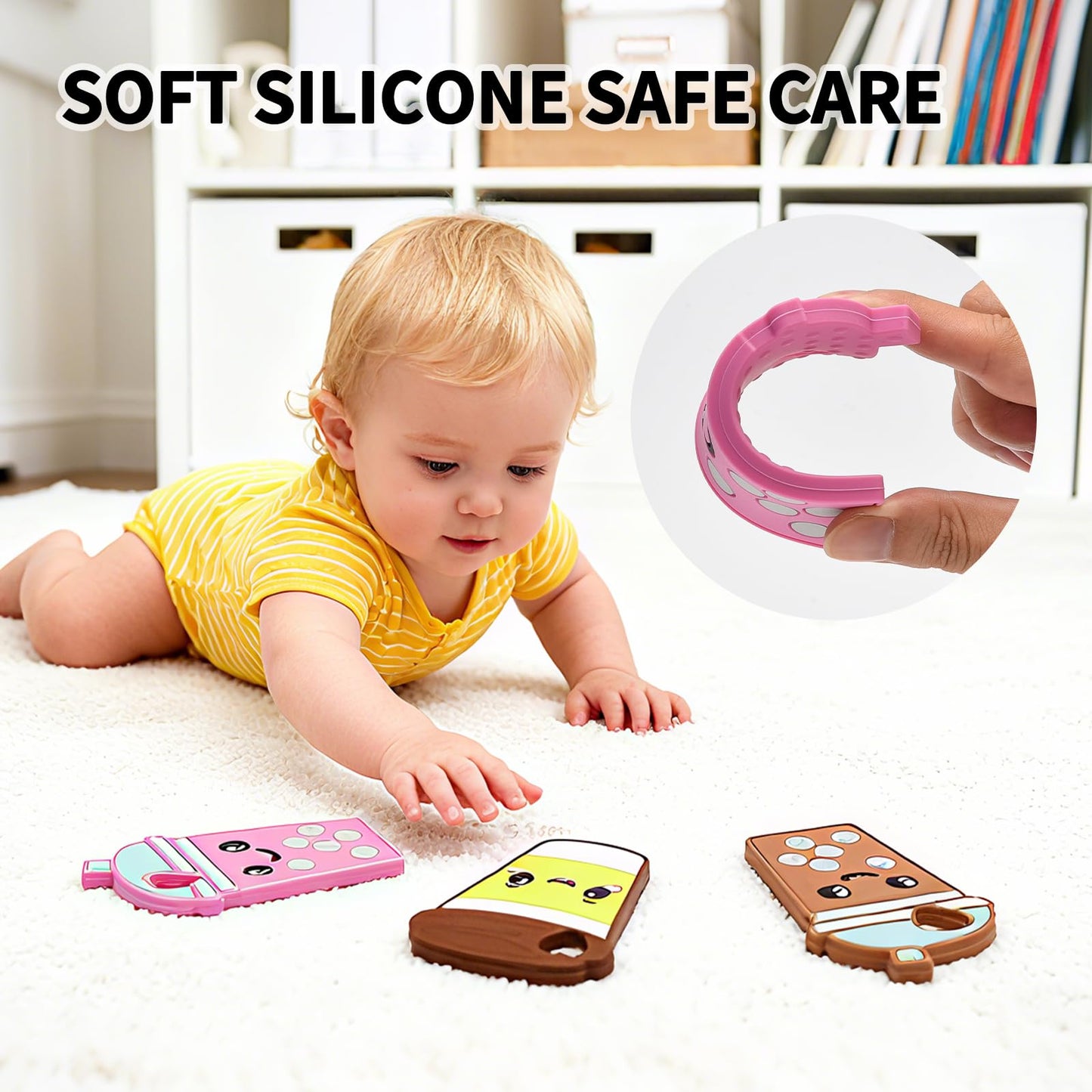 Imagination Junction Baby Teething Toys ，Food Grade Silicone Safety Chewy Teething Toy ，Soft Silicone Chew Toys, Toddler Sensory Chewing Teether (Milk Tea)