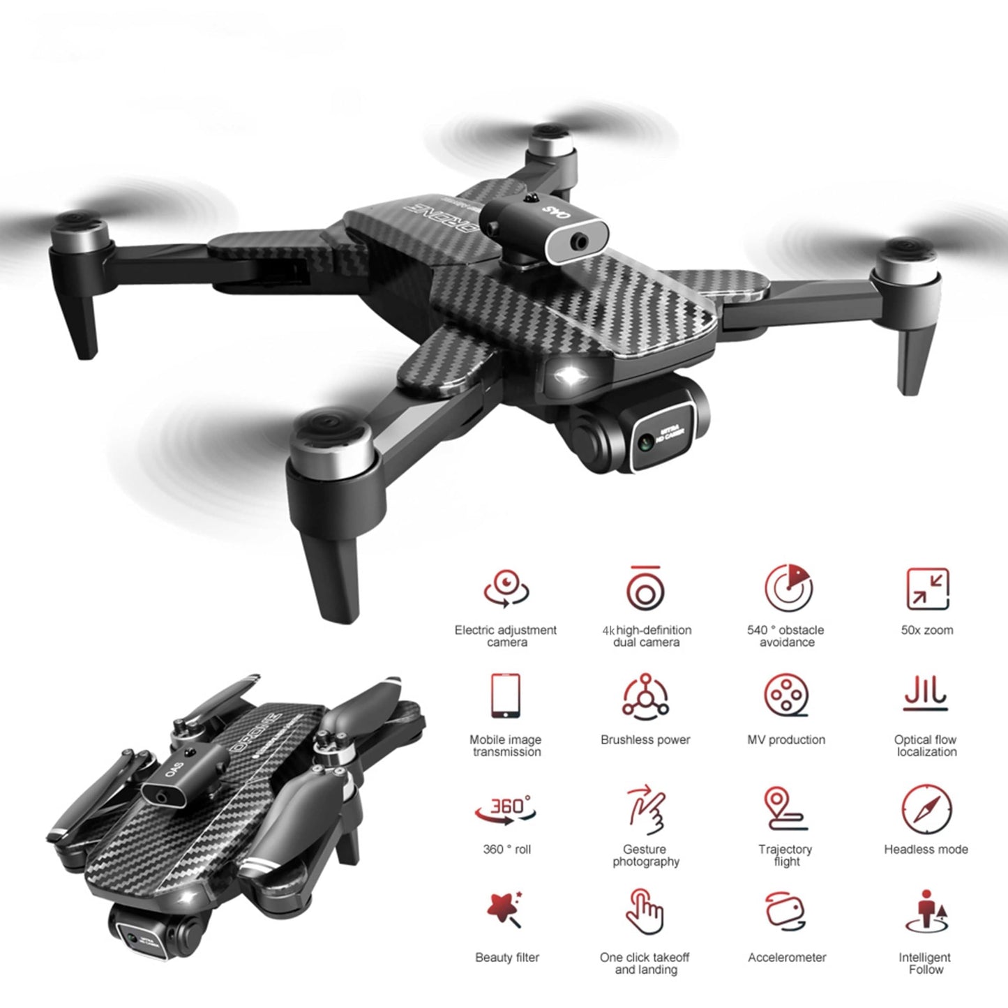 4K Dual-Camera Drone with GPS for Adults & Teens - Foldable RC Quadcopter with Auto Focus, 30 Mins Flight Time, Follow Me, Waypoint Flight, Headless Mode, 6-Axis Gyro, One-Key Emergency Stop - Black