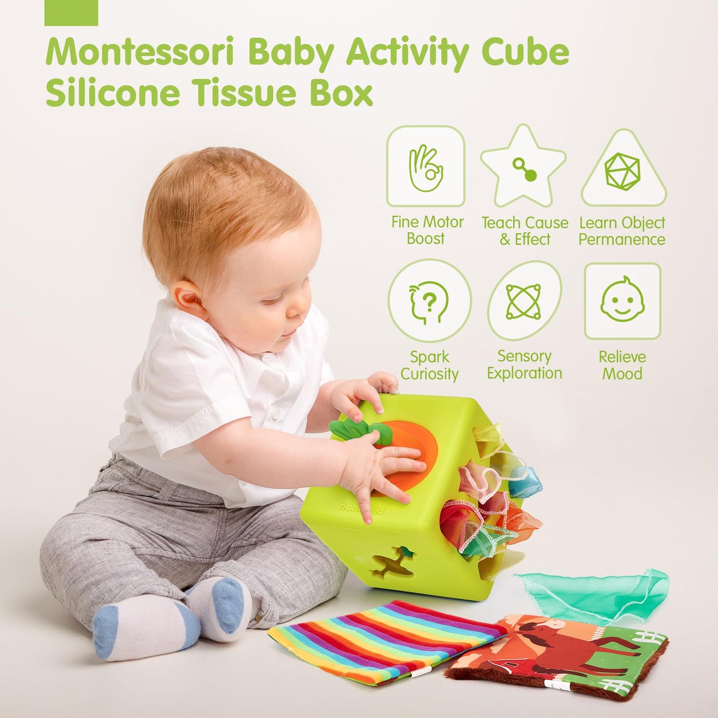 hahaland Busy Book for Toddlers 1-3 Baby Tissue Box Toy 6-12 Months, Montessori Toys for Boy Gifts Girl Toys