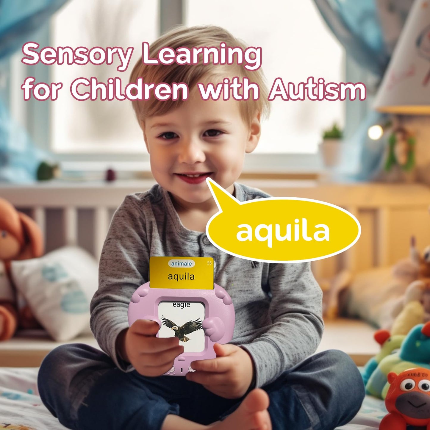 HALCONTORNO Bilingual English Italian Flash Cards - Talking Flash Cards for Kids, Pocket Speech for Toddlers 3-12, Educational Learning Audible Gift Play Cards Italian, Autism Sensory Toys (Pink)