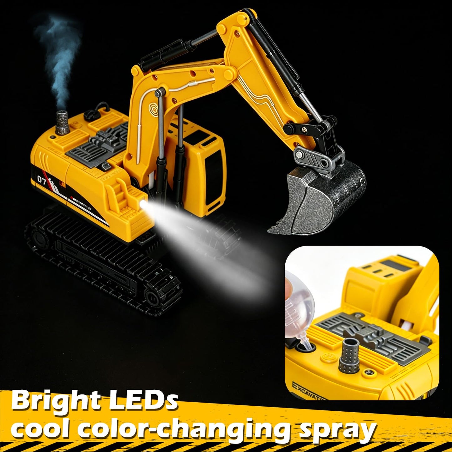 VGY Remote Control Excavator Toys for Boys,2.4GHz RC Excavator with Mute Function,Construction Toys for Kids Age 3-5 4-7 8-12 Year Old Birthday Gift