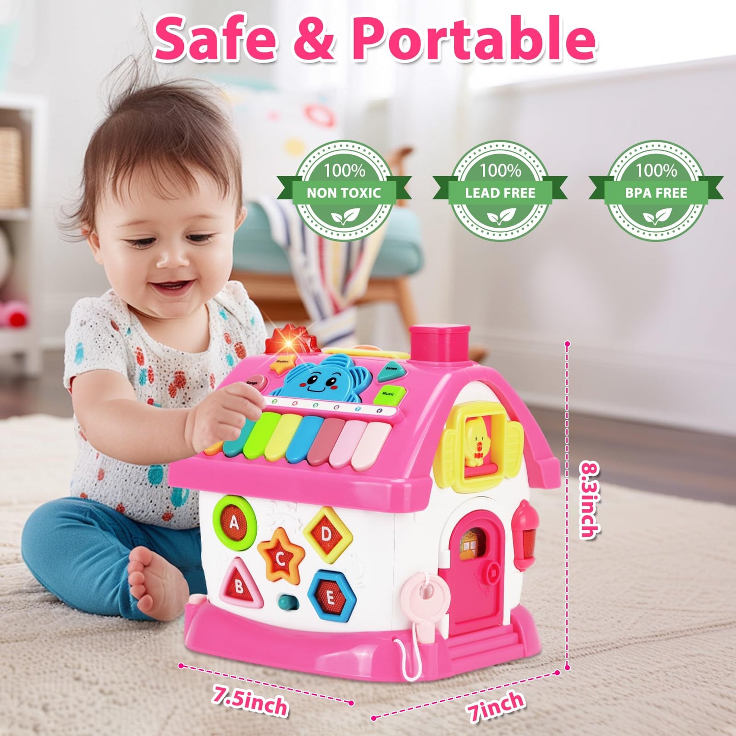 Aitbay Toys for 1 Year Old Girl Gifts: Baby Musical Toys 12-18 Months 8-in-1 Multi-Functional House - Montessori Educational Toys for Toddlers 1-3 - First Christmas 1st Birthday Gifts