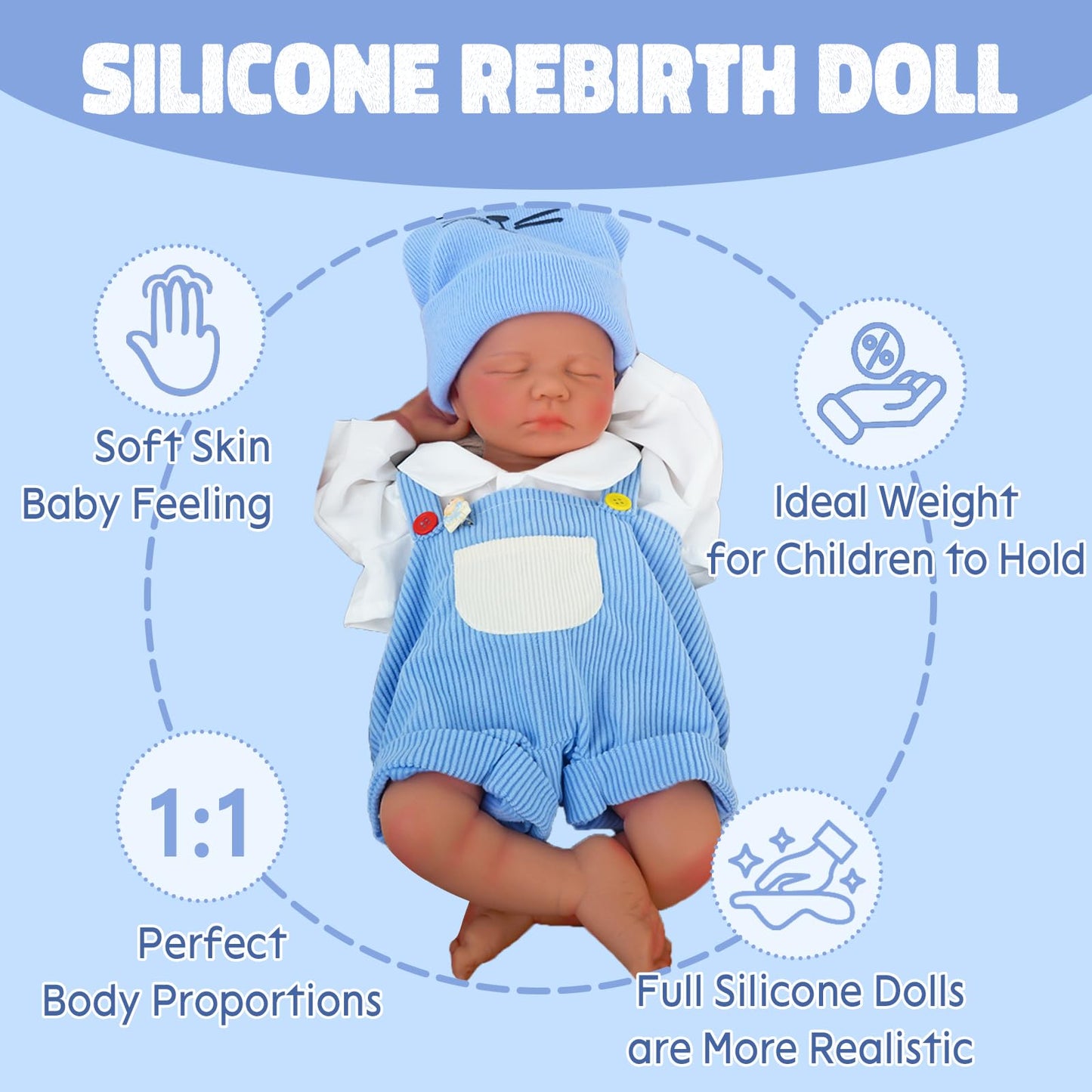 MEIVCOS 18.9 in Full Silicone Reborn Baby Dolls, 1:1 Lifelike Newborn Dolls Non Vinyl Realistic Reborn Toddler Dolls Boy Washable Sleeping Doll