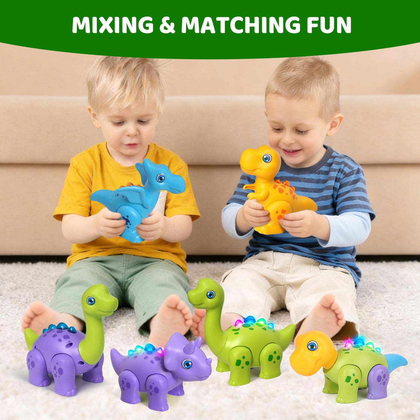 HOPANDOS Magnetic Dinosaur Toy Set for Kids - Assembly Dino Toys with Light & Music, Take Apart Building Set for Toddlers 3-5, Sensory STEM Educational Baby Toy, Birthday Gift for Boys Girls 1-3