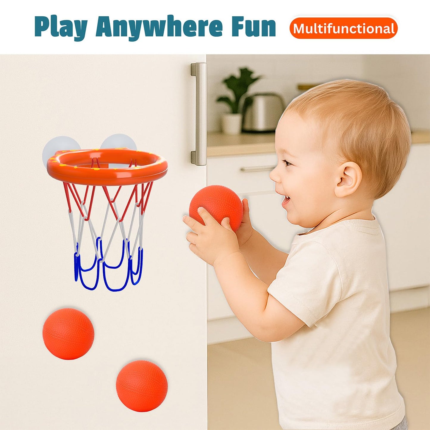 Bath Toys – Bathtub Basketball Hoop for Toddler | Bath Toys for Kids with 4 Mold-Free Balls and Strong Suction Cups Basketball Hoop | Toddler Shower Toys and Fun Bathtub Toys for Boys and Girls